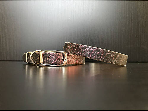 Black with Purple Metallic Pattern - Leather Dog Collar - Size S
